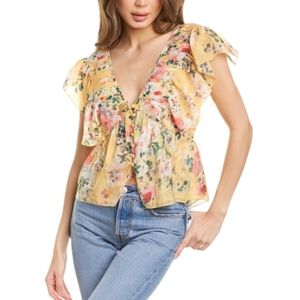 Divine Heritage Printed Ruffle Top Size Small NWt